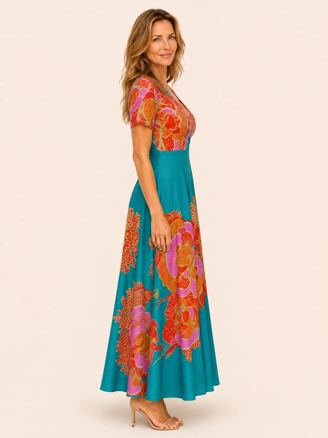 Sofia Lake Blue Floral V-Neck Dress