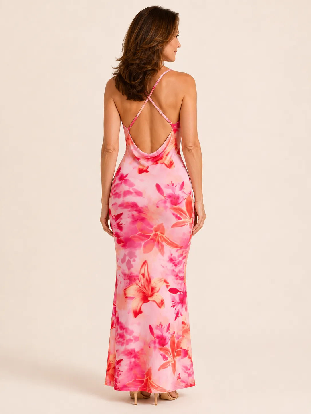 Purabrillo Poppy Floral Cowl Maxi Dress