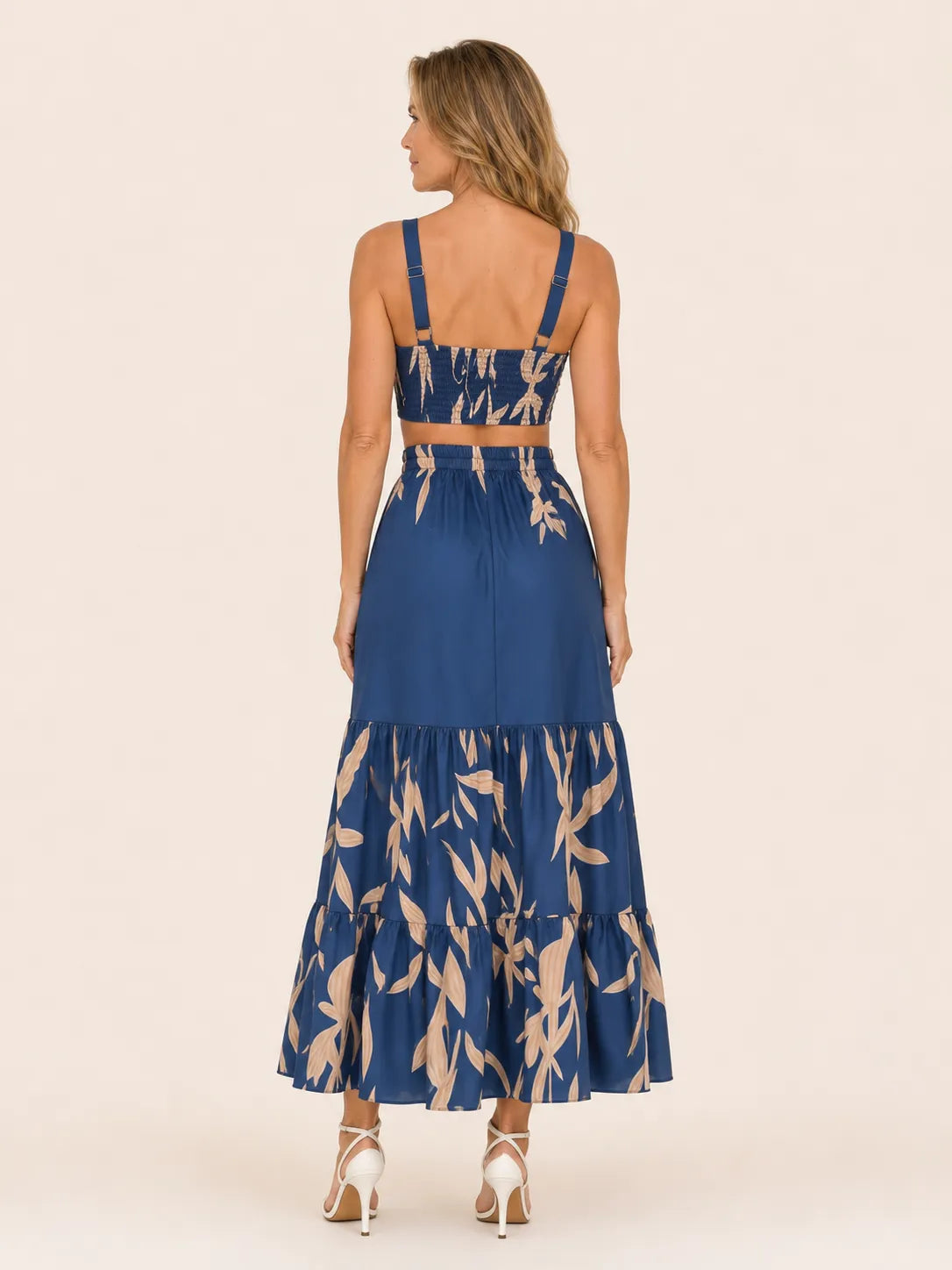 Sienna Blue Leaf Print Midi Dress