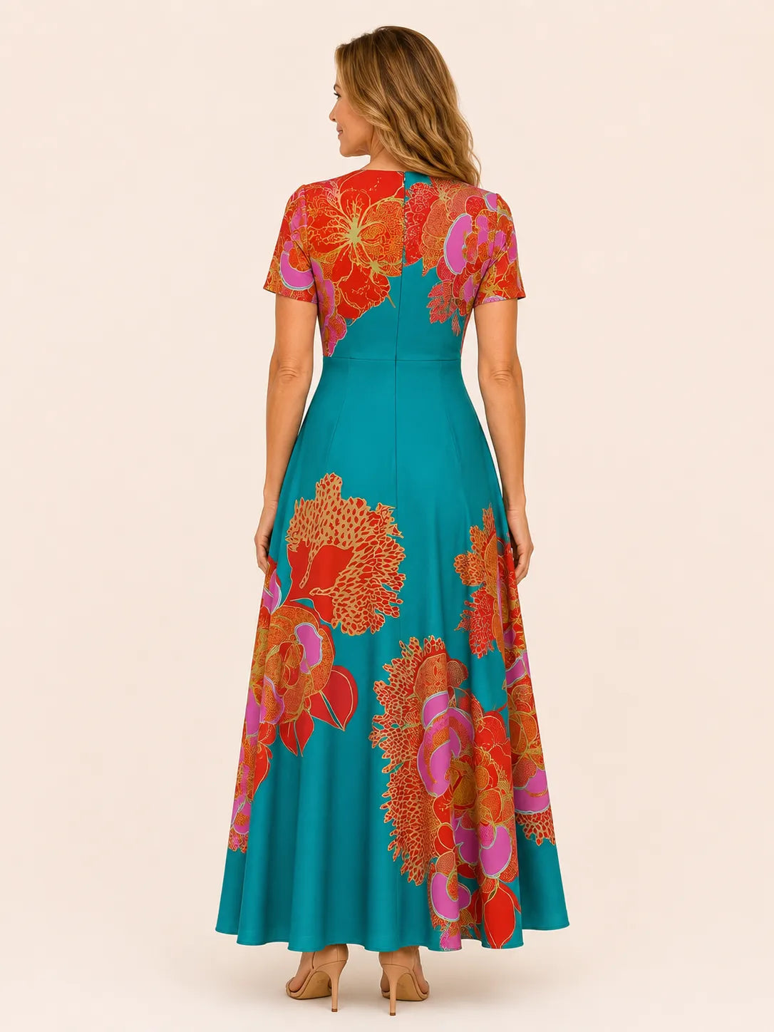 Sofia Lake Blue Floral V-Neck Dress
