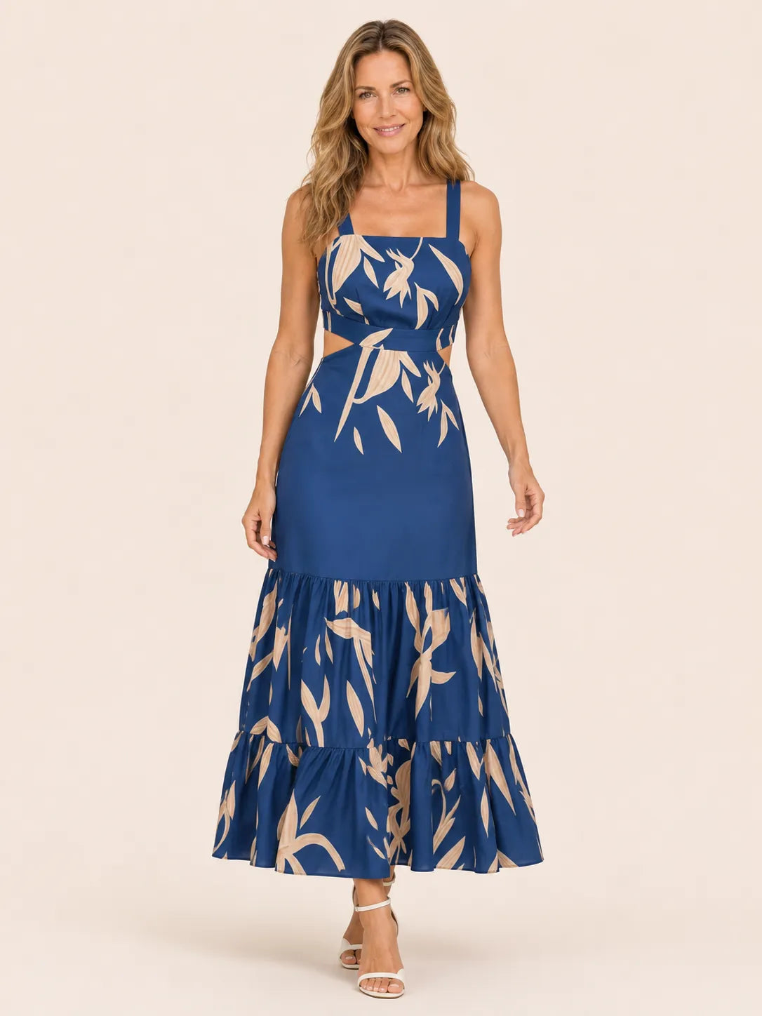 Sienna Blue Leaf Print Midi Dress