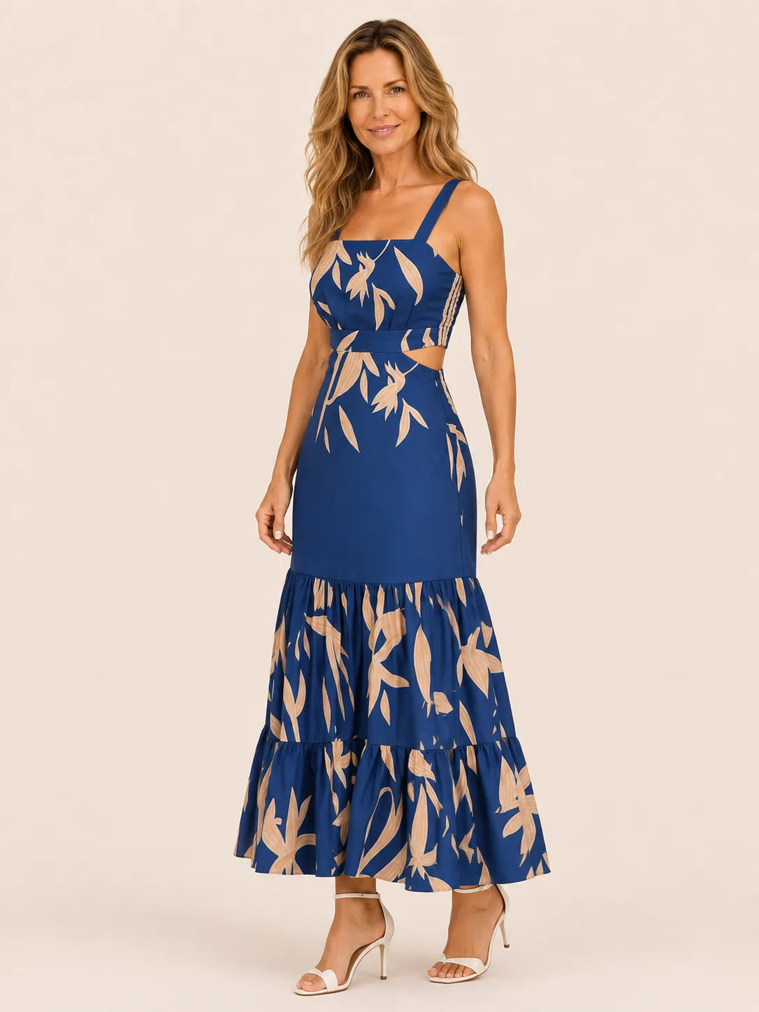Sienna Blue Leaf Print Midi Dress