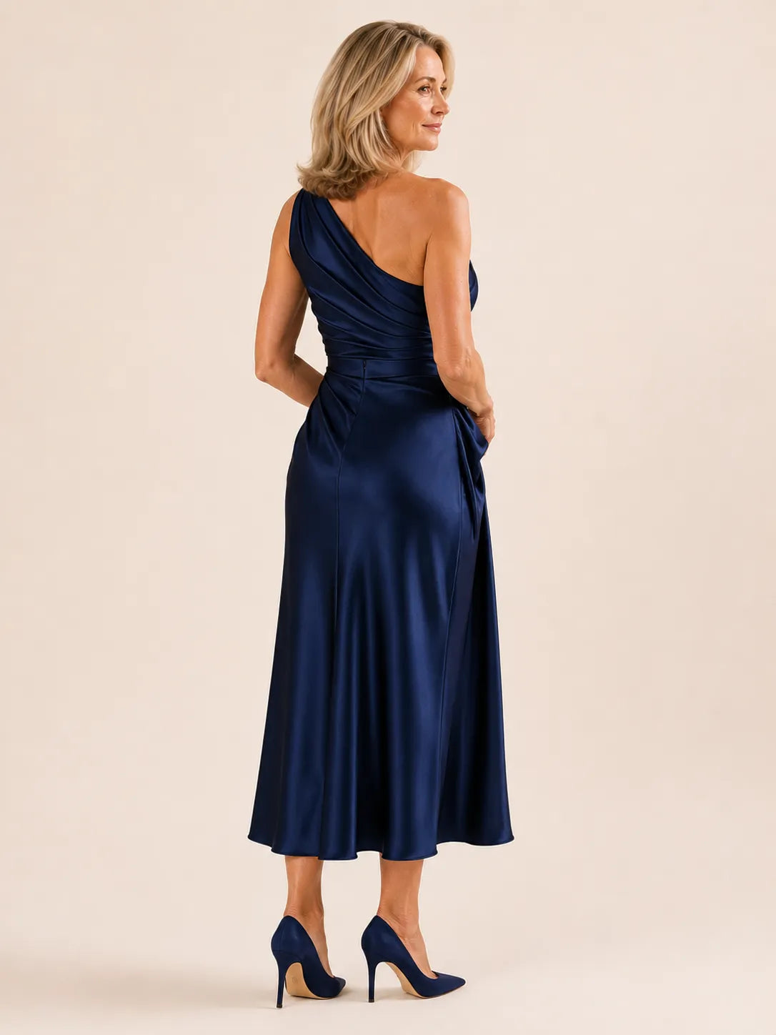 Purabrillo Willow One-Shoulder Satin-Look Midi Dress