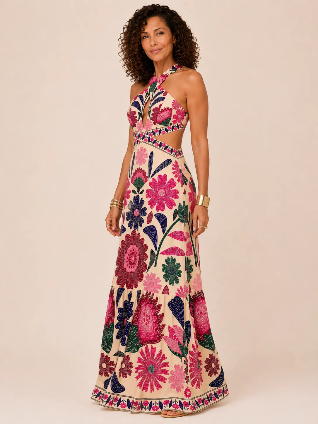 Amara Floral Halter Maxi Dress