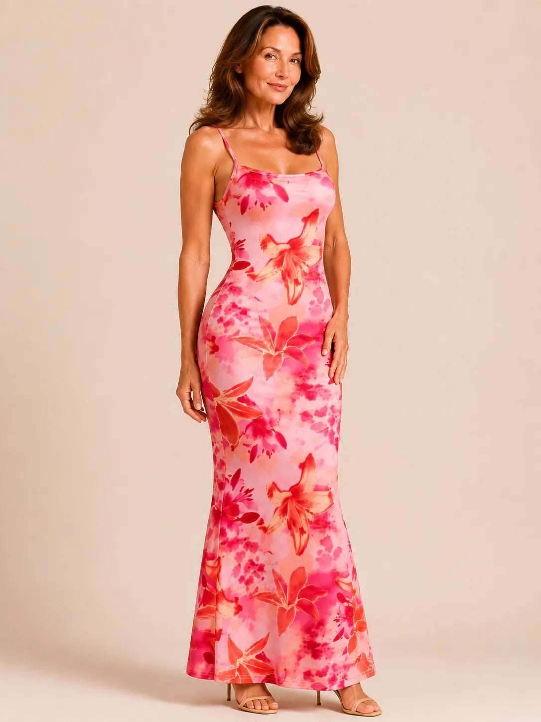 Purabrillo Poppy Floral Cowl Maxi Dress