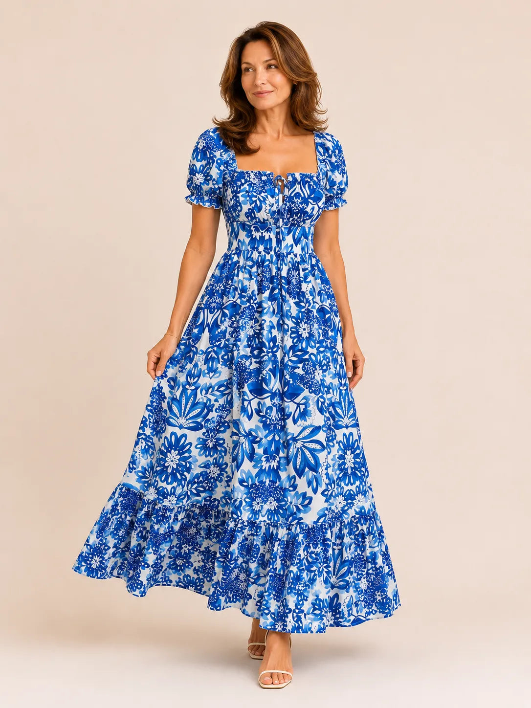 Celeste Blue Floral Midi Dress