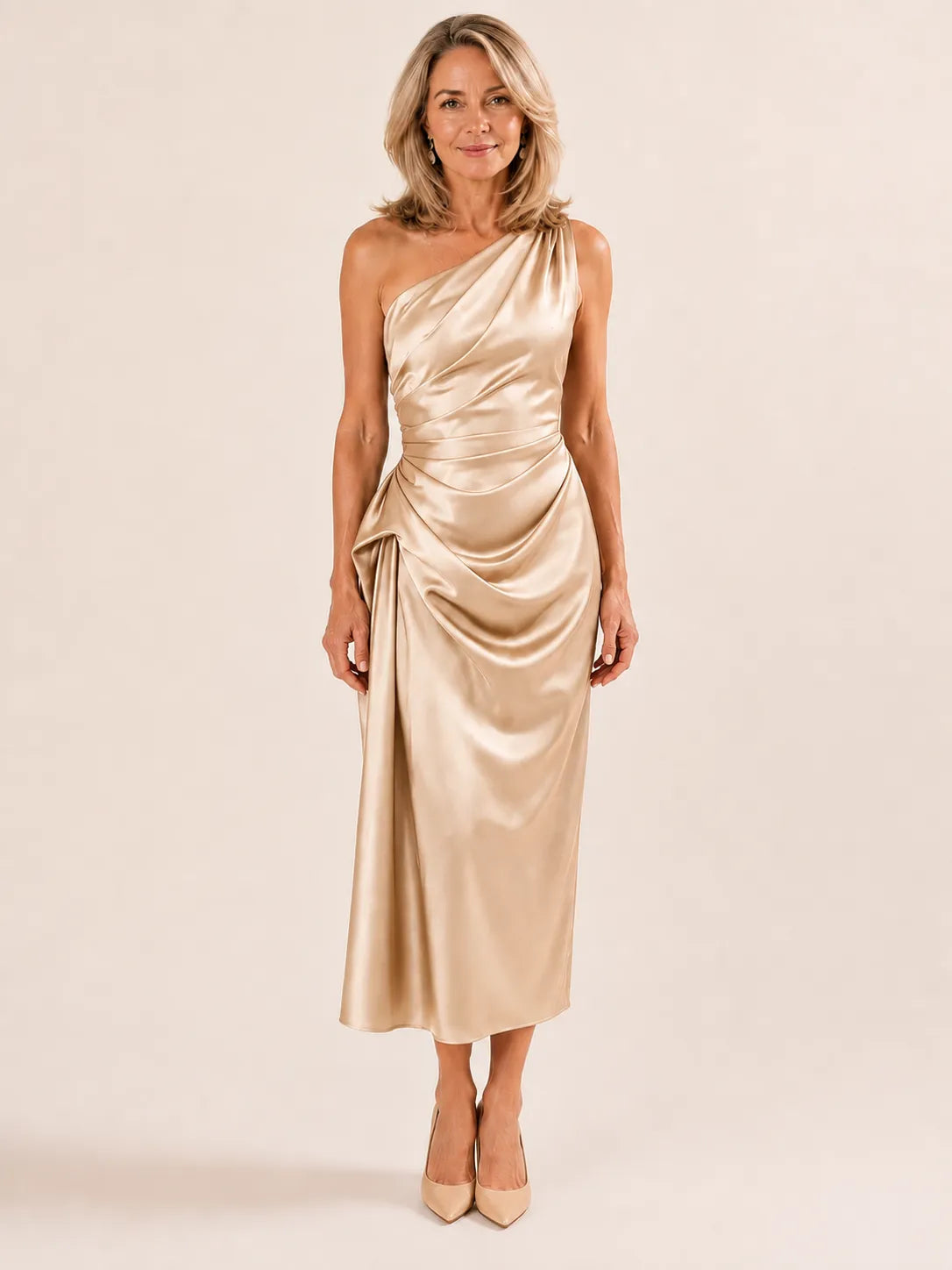 Purabrillo Willow One-Shoulder Satin-Look Midi Dress