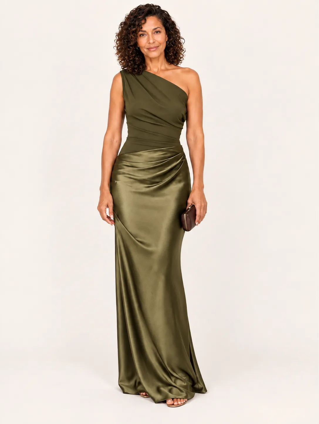 Aria One-Shoulder Satin Midi Dress