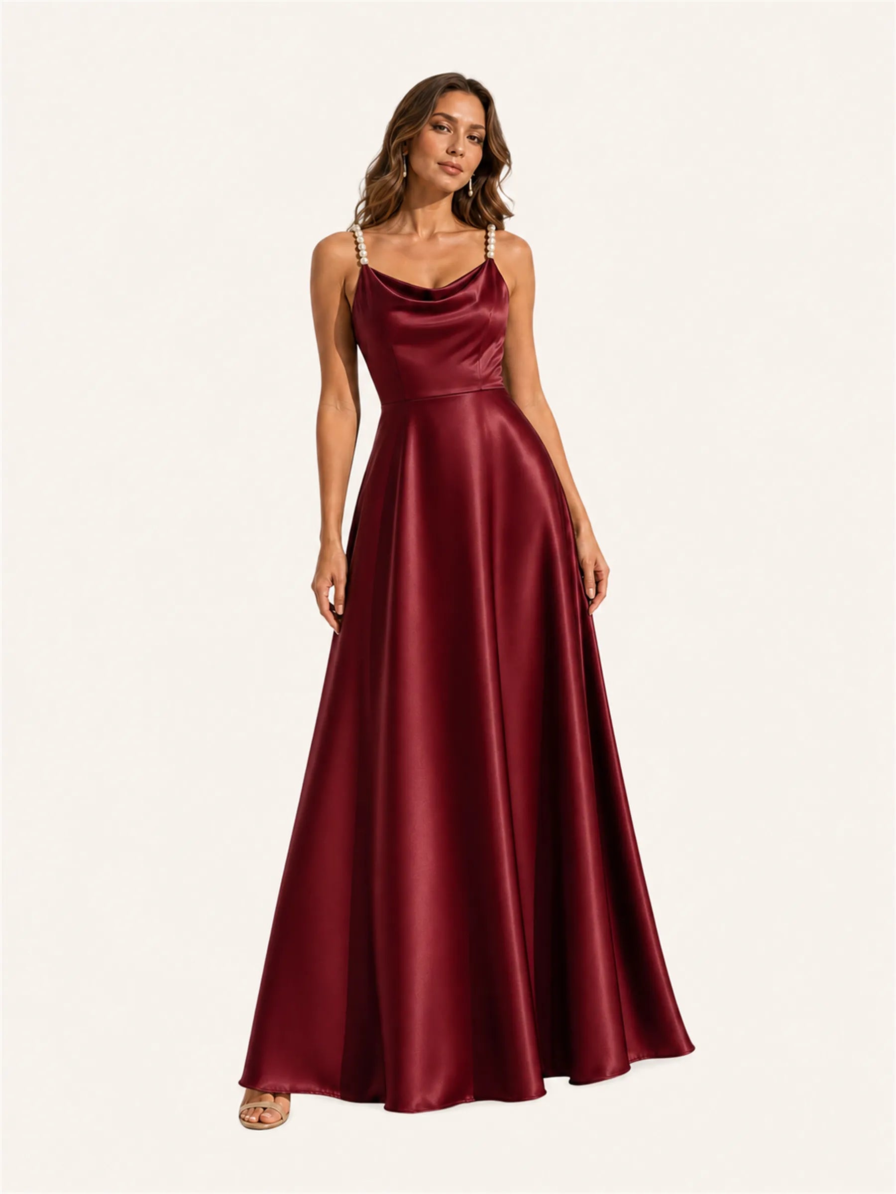 Mabel Pearl Strap Satin Maxi Dress