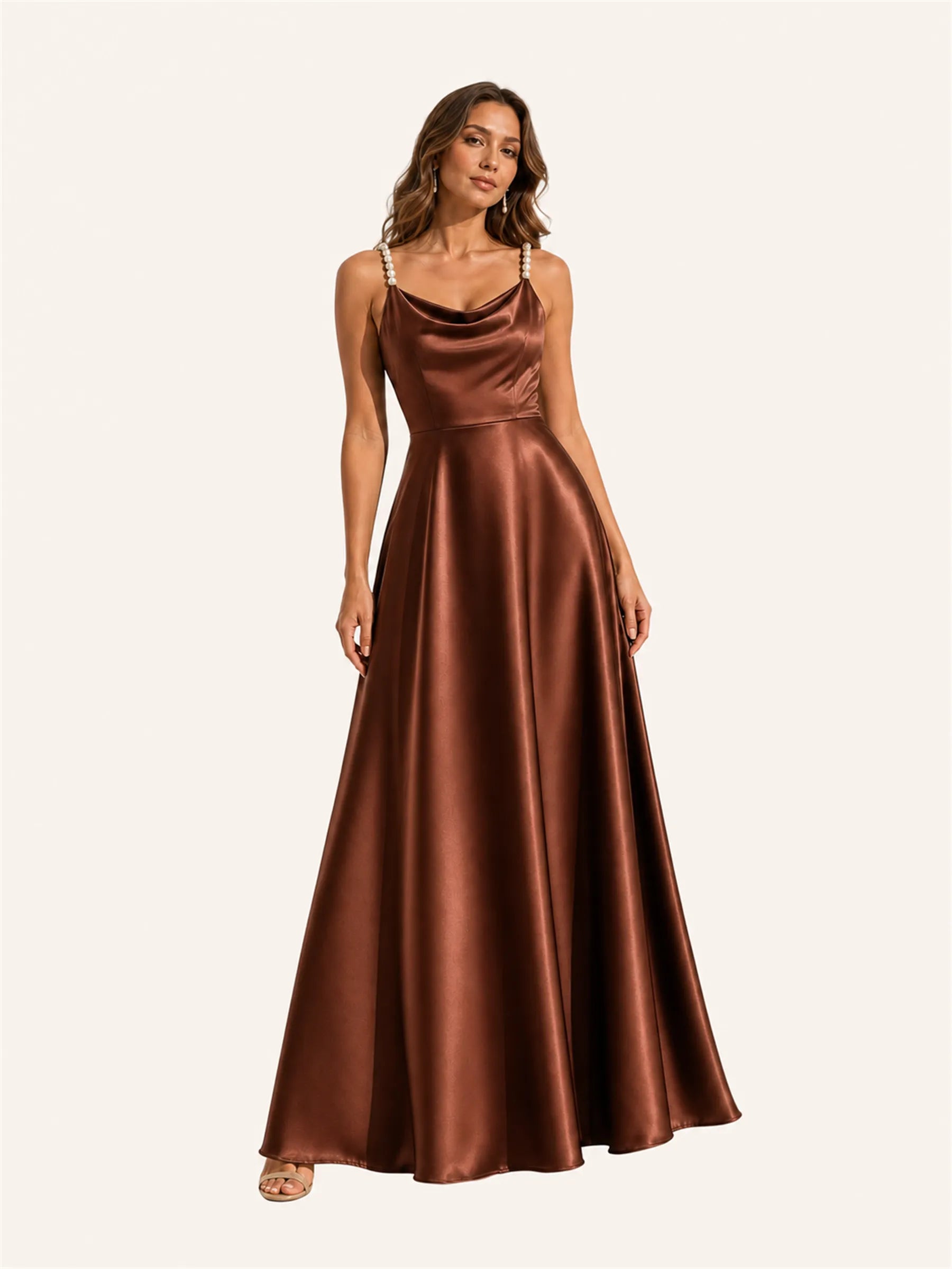 Mabel Pearl Strap Satin Maxi Dress