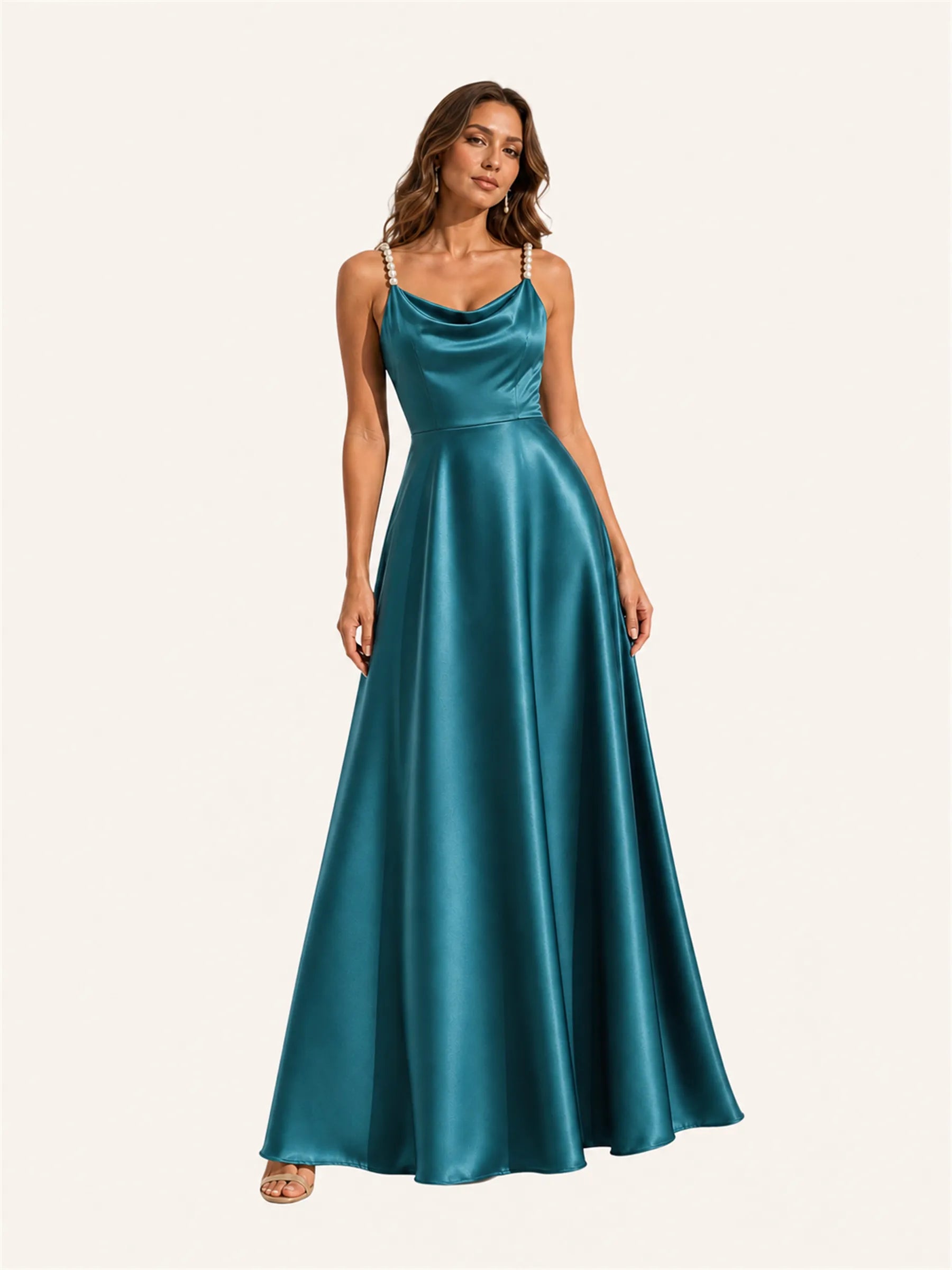 Mabel Pearl Strap Satin Maxi Dress
