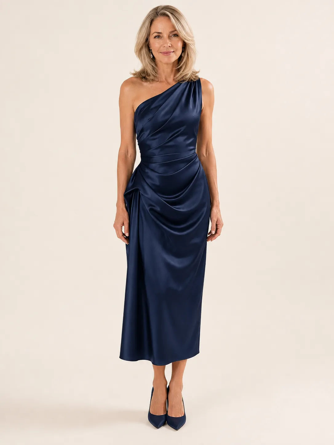 Purabrillo Willow One-Shoulder Satin-Look Midi Dress