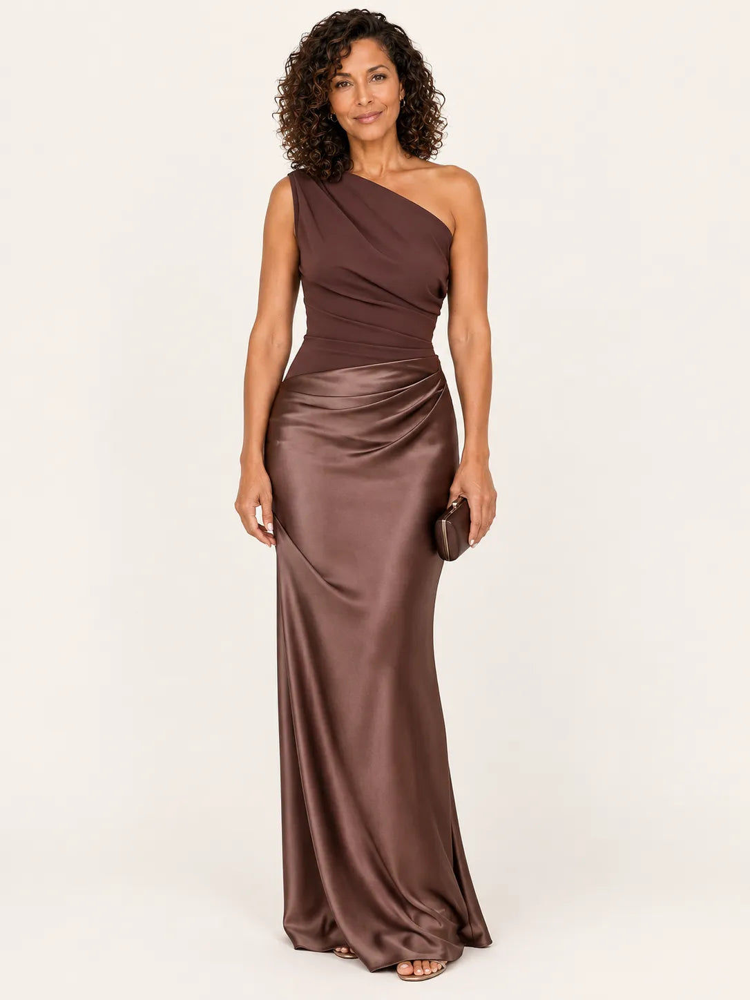 Aria One-Shoulder Satin Midi Dress