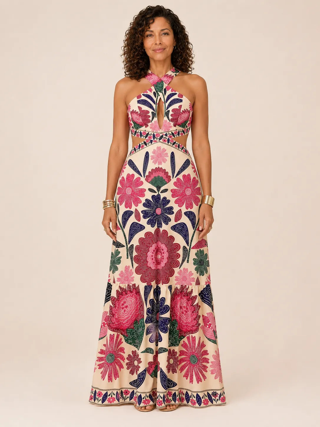 Amara Floral Halter Maxi Dress