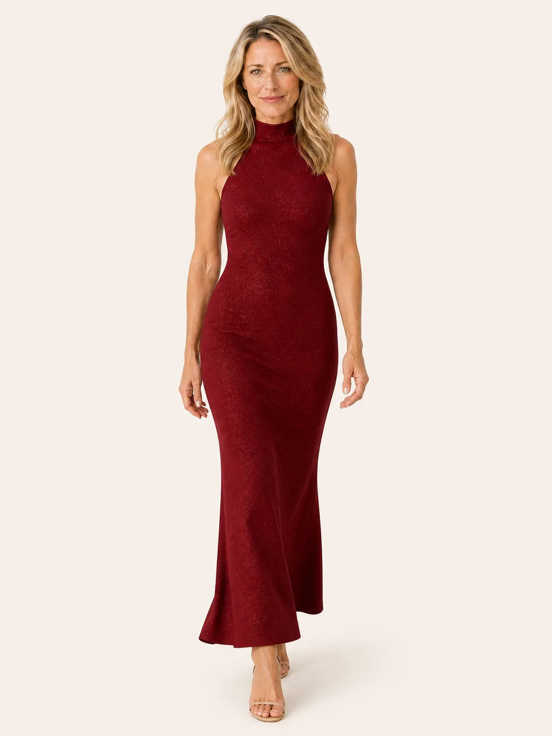 Purabrillo Isla Red Halter Maxi Dress