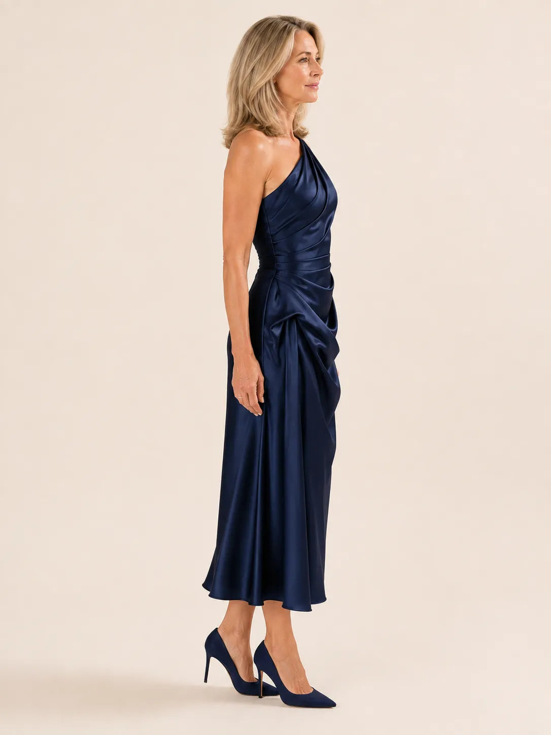 Purabrillo Willow One-Shoulder Satin-Look Midi Dress