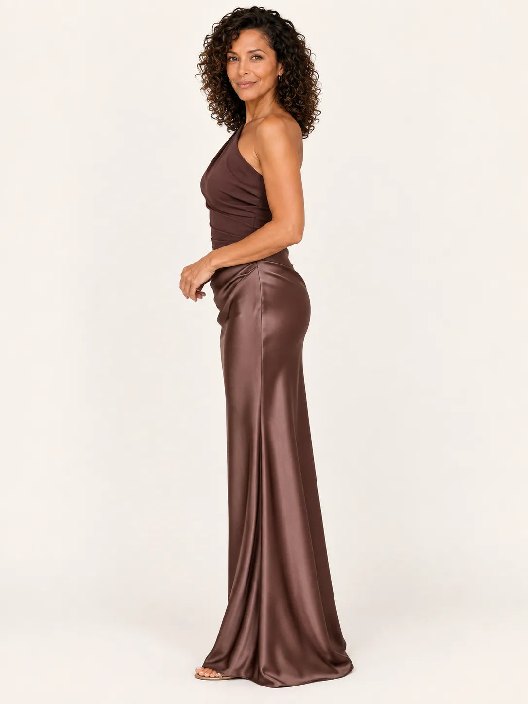 Aria One-Shoulder Satin Midi Dress