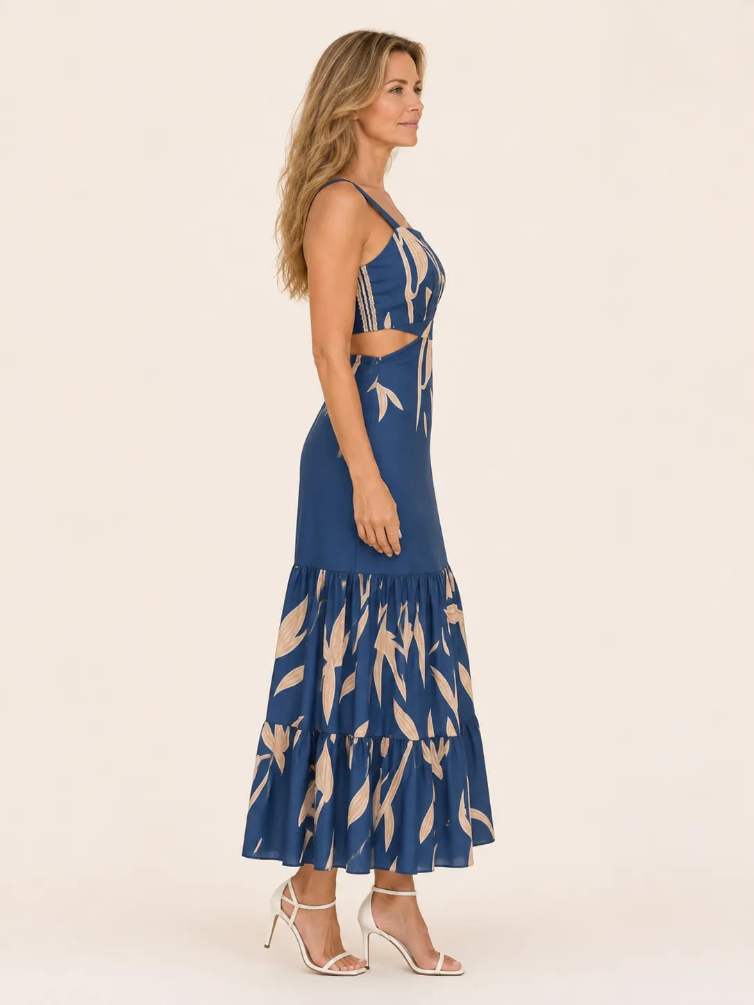 Sienna Blue Leaf Print Midi Dress