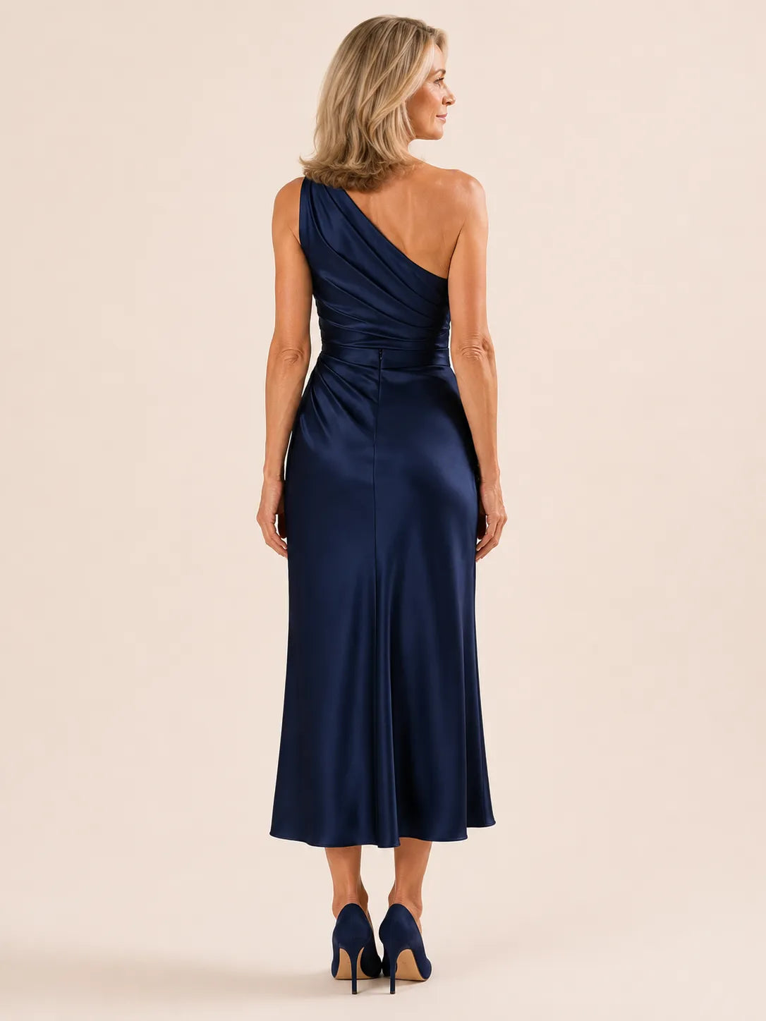 Purabrillo Willow One-Shoulder Satin-Look Midi Dress