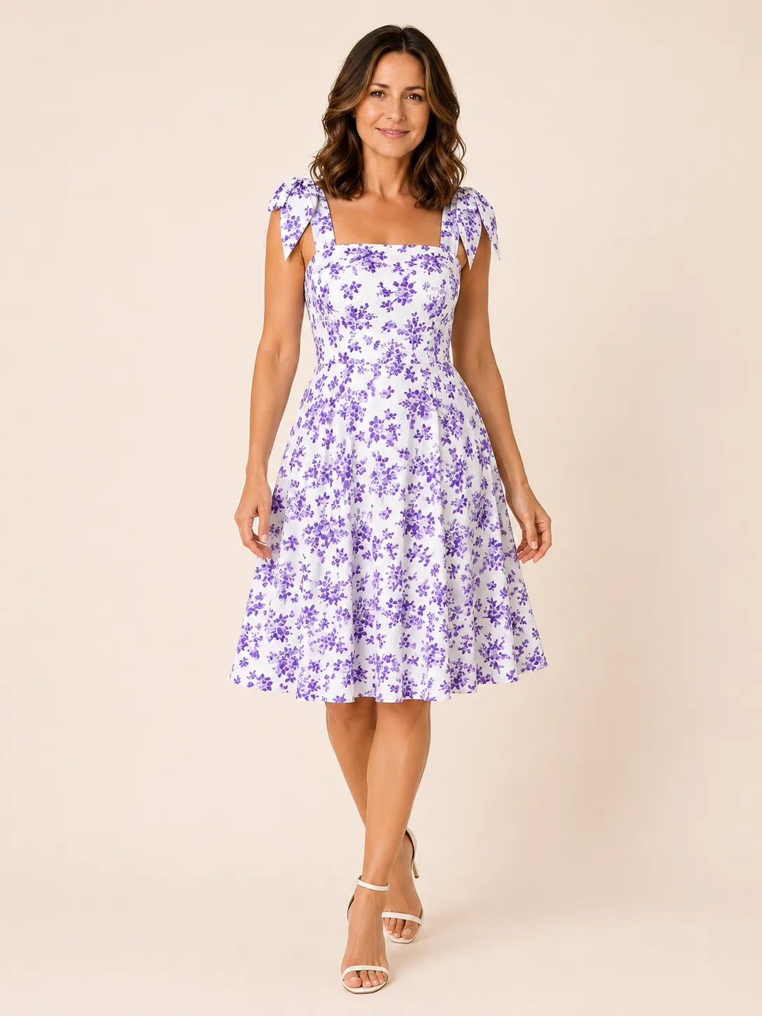 Elodie Purple Floral Tie-Shoulder Dress