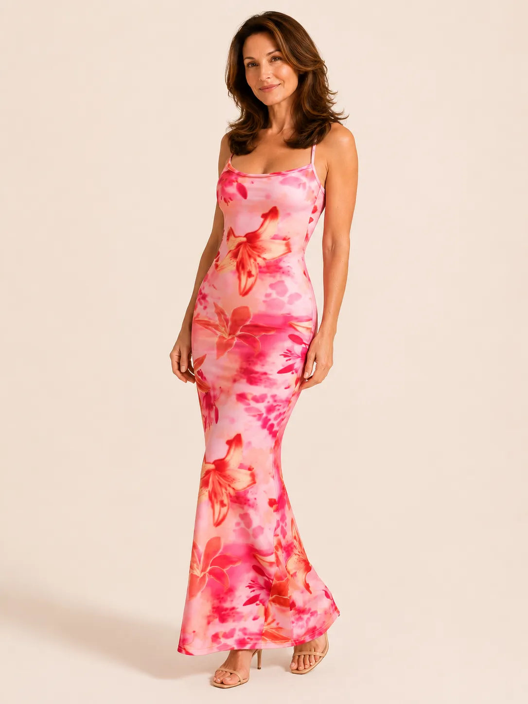 Purabrillo Poppy Floral Cowl Maxi Dress