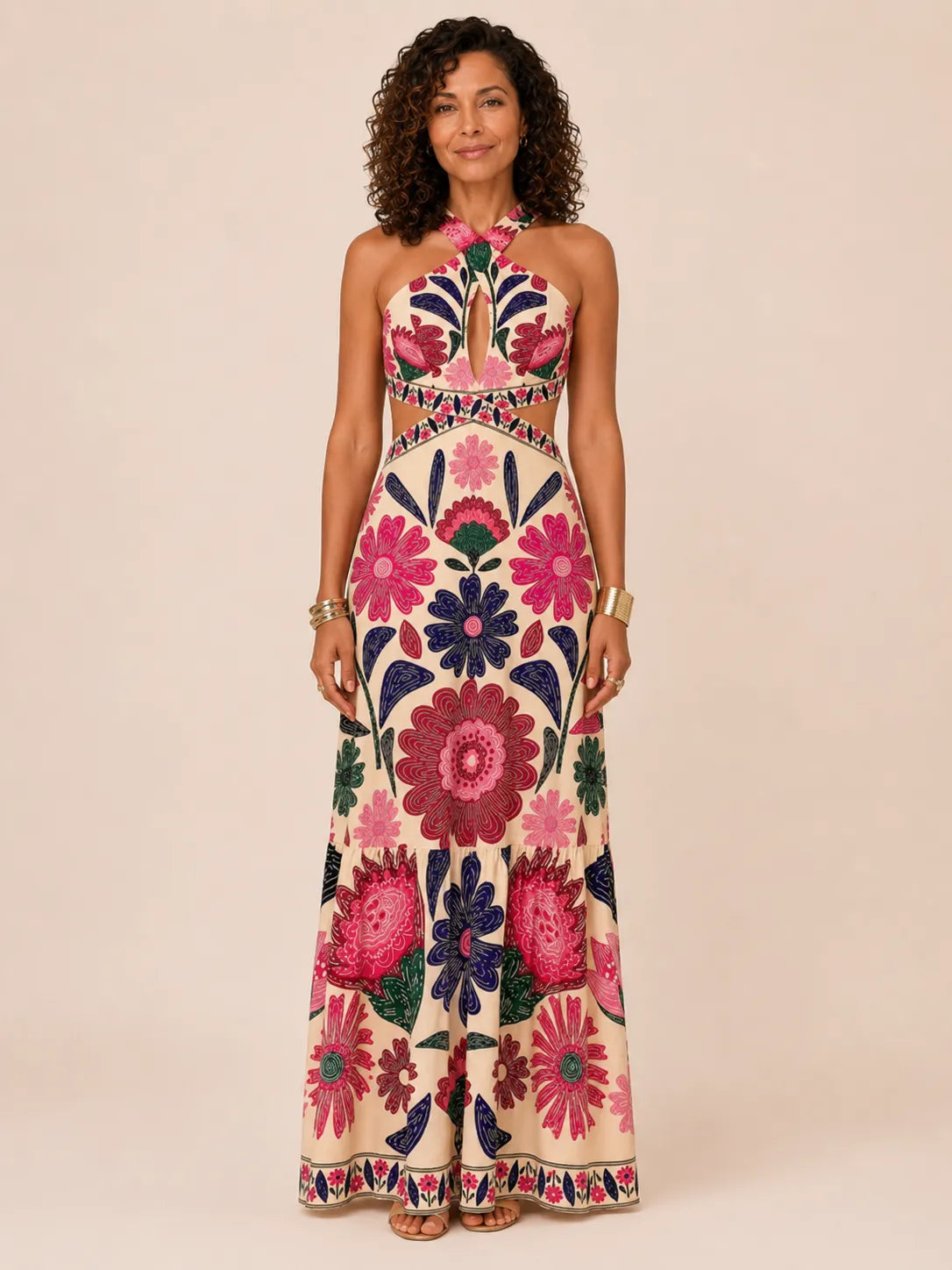 Amara Floral Halter Maxi Dress