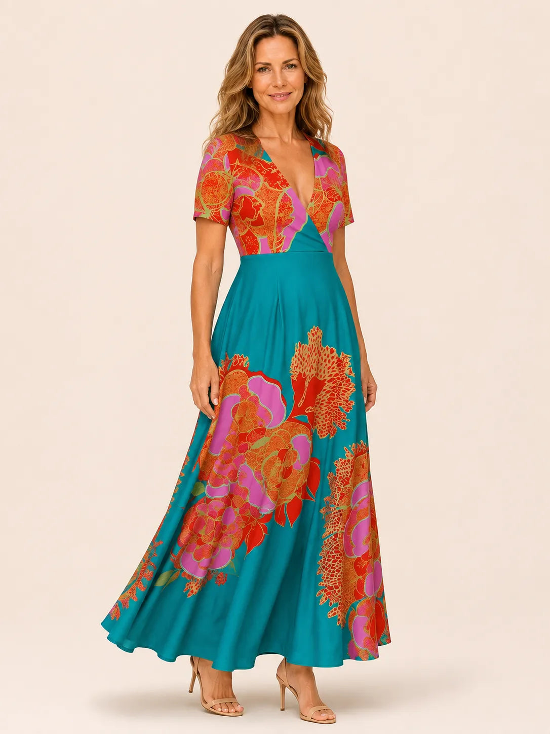 Sofia Lake Blue Floral V-Neck Dress