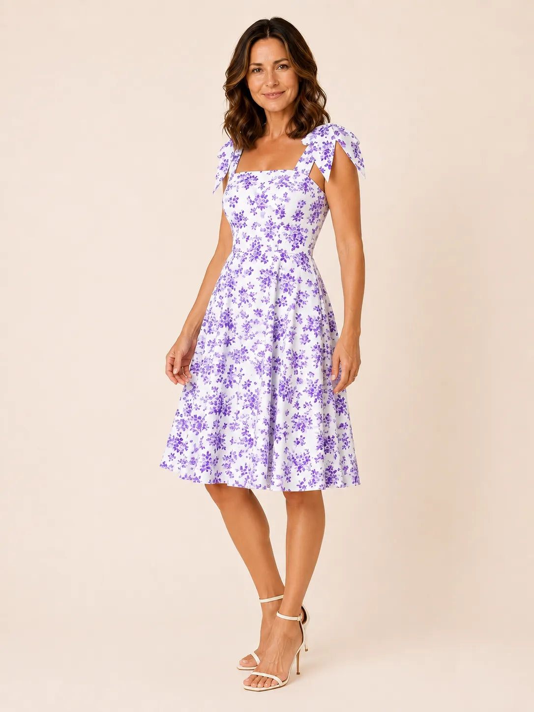 Elodie Purple Floral Tie-Shoulder Dress