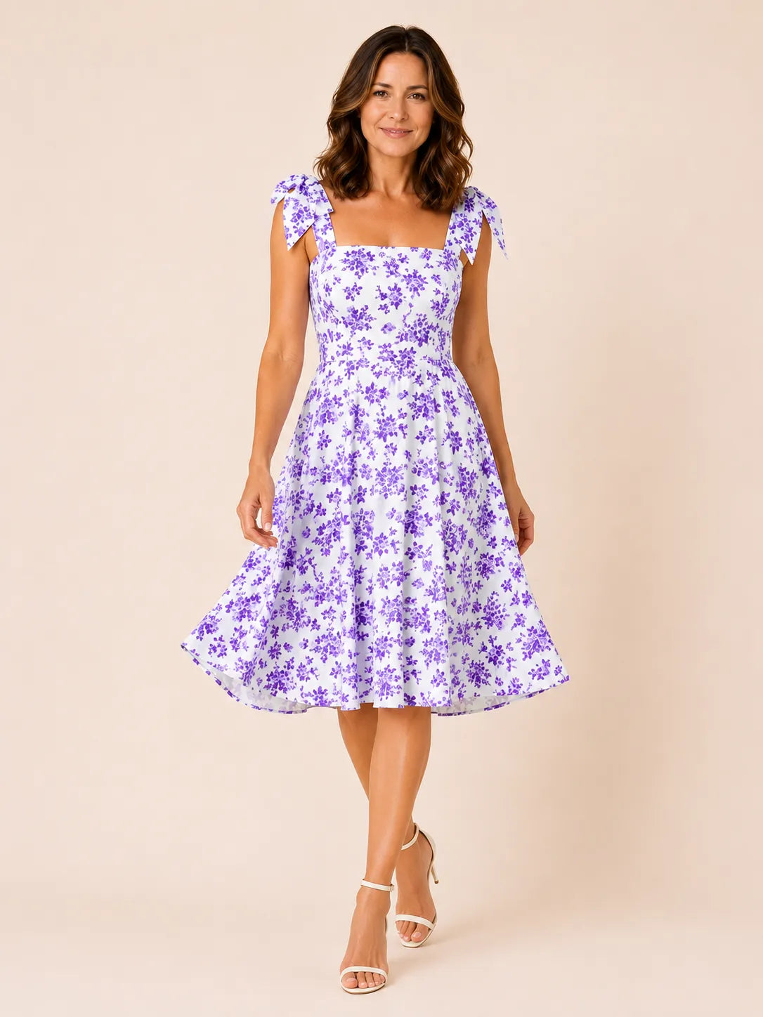 Elodie Purple Floral Tie-Shoulder Dress
