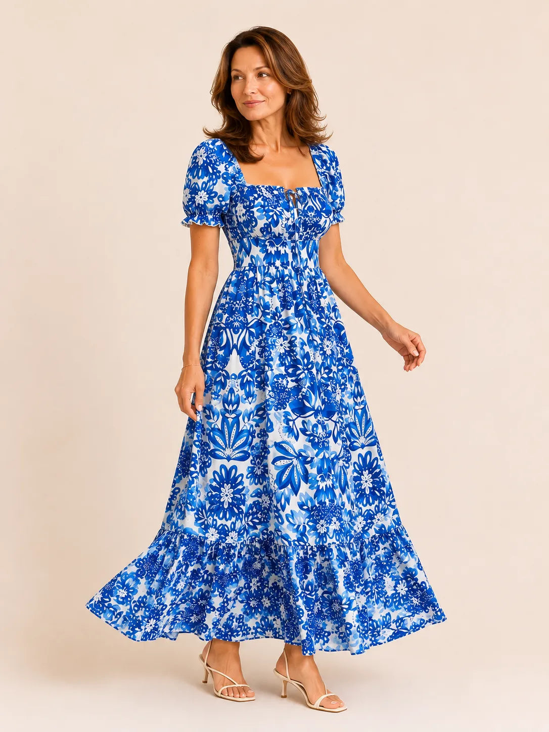 Celeste Blue Floral Midi Dress