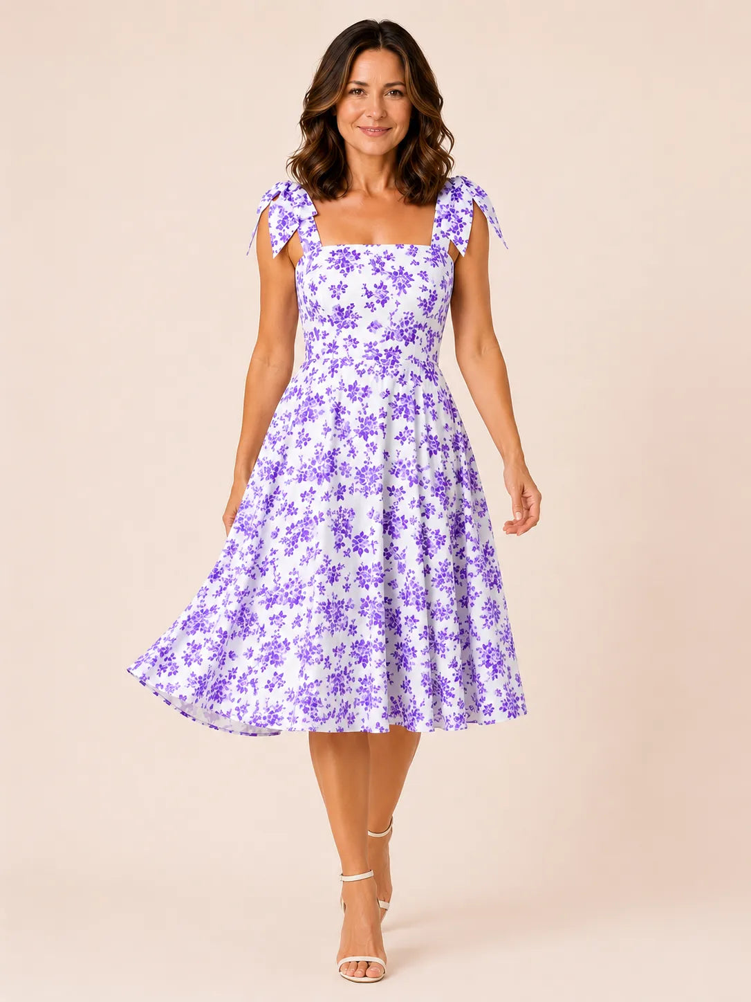 Elodie Purple Floral Tie-Shoulder Dress