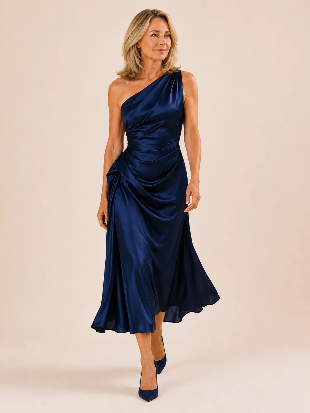 Purabrillo Willow One-Shoulder Satin-Look Midi Dress