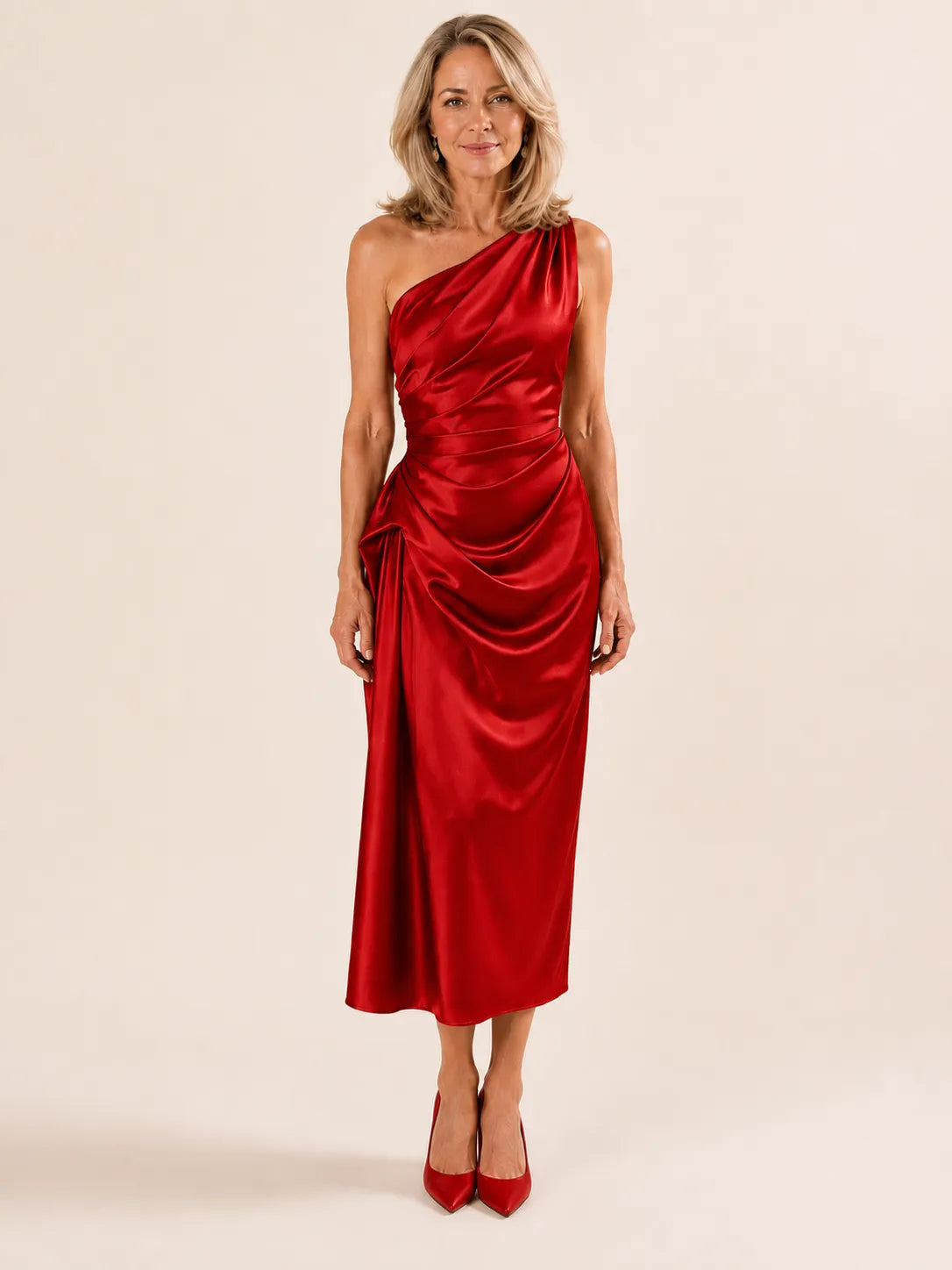 Purabrillo Willow One-Shoulder Satin-Look Midi Dress