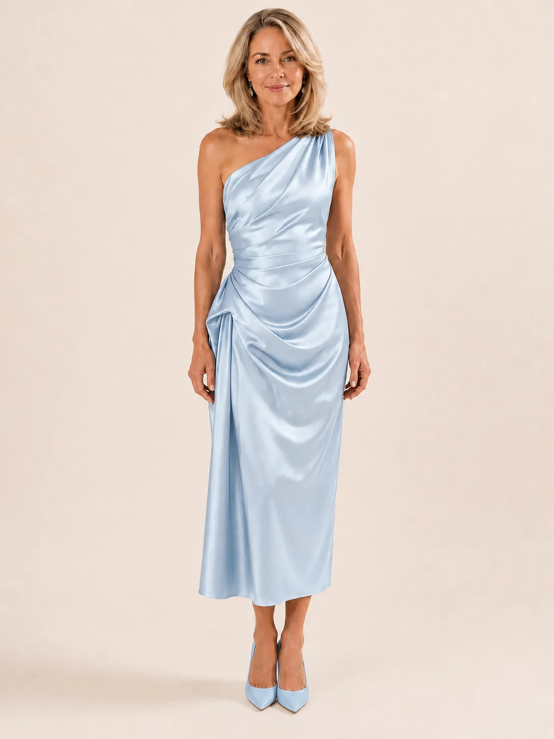 Purabrillo Willow One-Shoulder Satin-Look Midi Dress