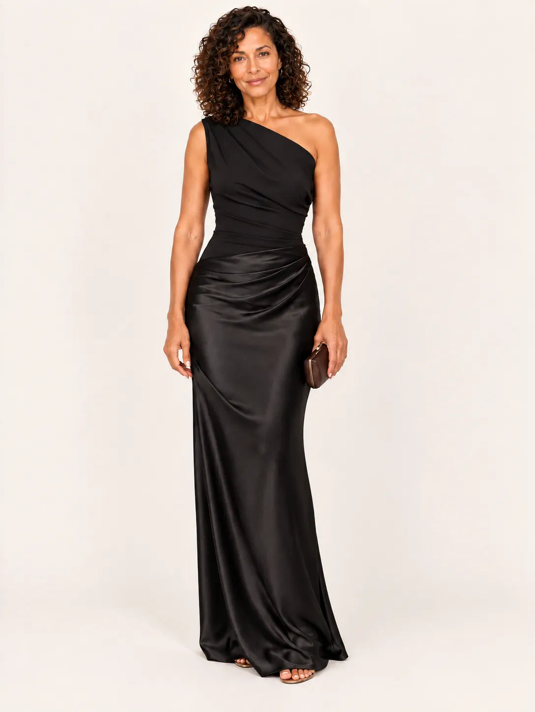 Aria One-Shoulder Satin Midi Dress